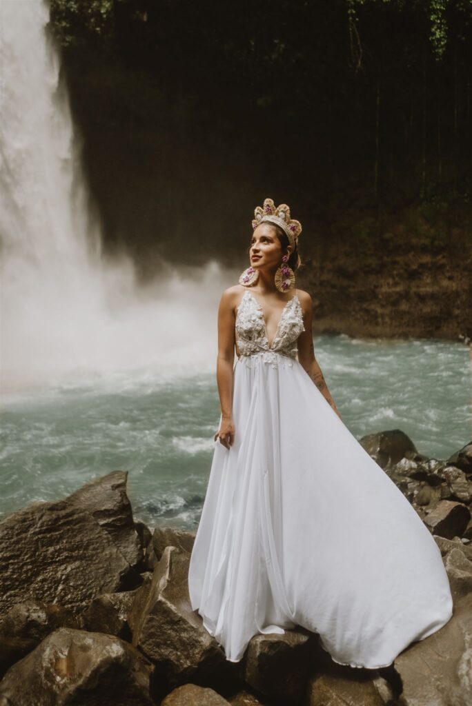 bride in Costa Rica Waterfall