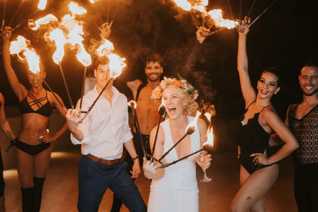 fire spinners for a wedding party in costa rica