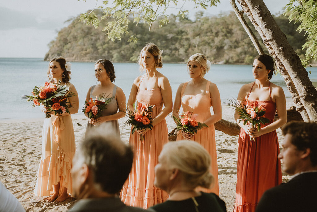 bridesmaids at wedding in costa rica