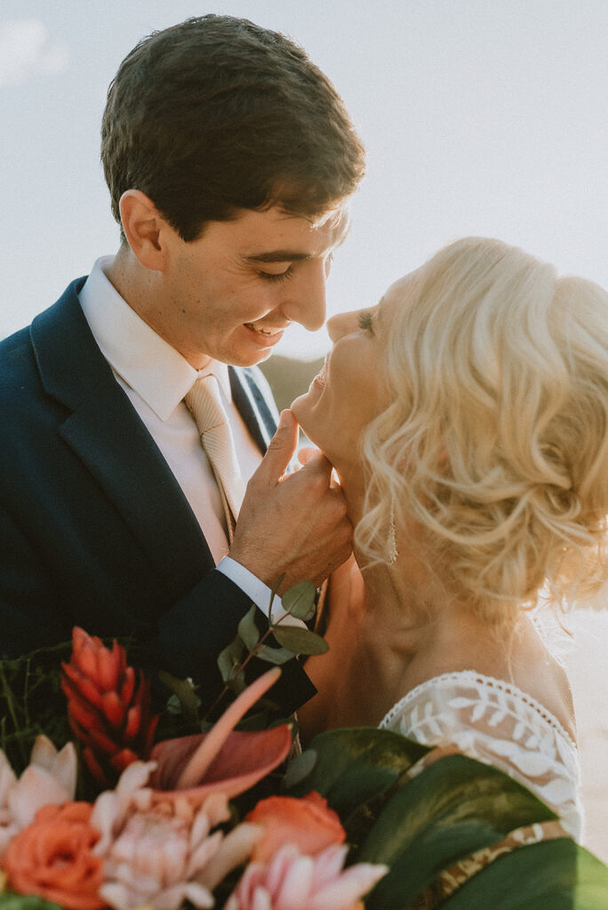 Nicole and Cameron at their beach wedding