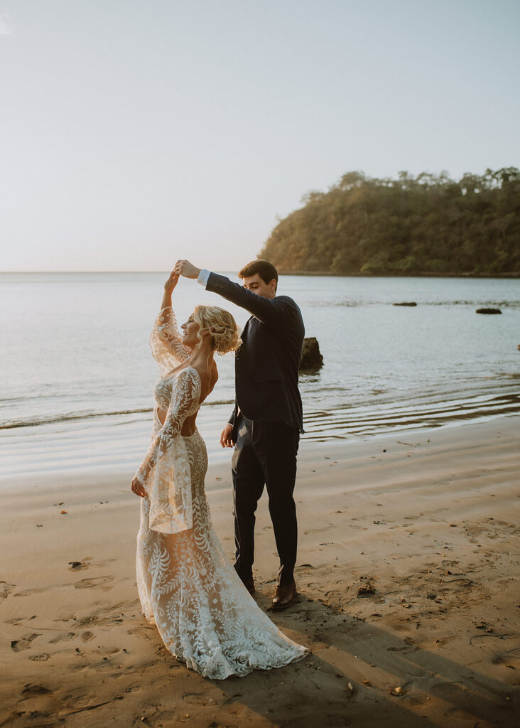 Nicole and Cameron at their beach wedding